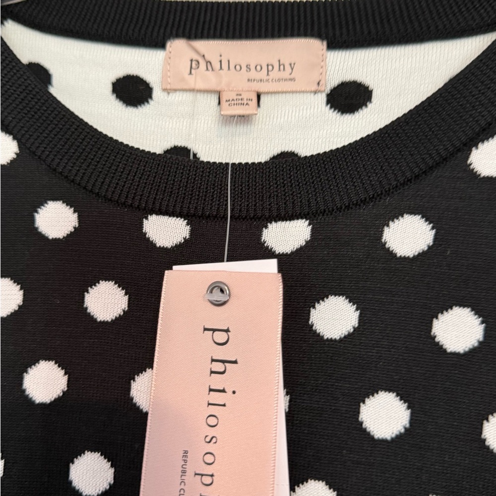 Philosophy Black Sweater with White Polka Dots - Picture 2 of 2